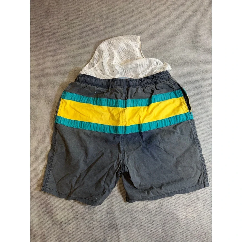 Campus Mens Vintage Swim Trunks Gray Yellow Teal Striped Mesh Lined Size Medium